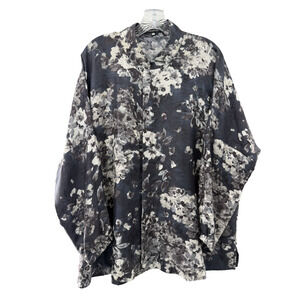 Eskandar Women's 100% Silk Floral Oversized Collared Blouse Art To Wear 1 S/M